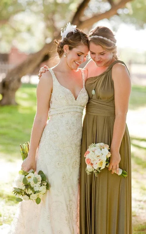 Super Bargain Jersey Simple Garden Bridesmaid Dress with Open Back and Sash