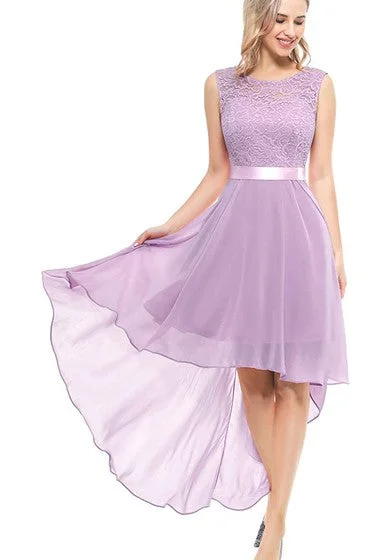 Act Now Bateau A Line Sleeveless High-Low Chiffon Bridesmaid Dress With Sash/Ribbon