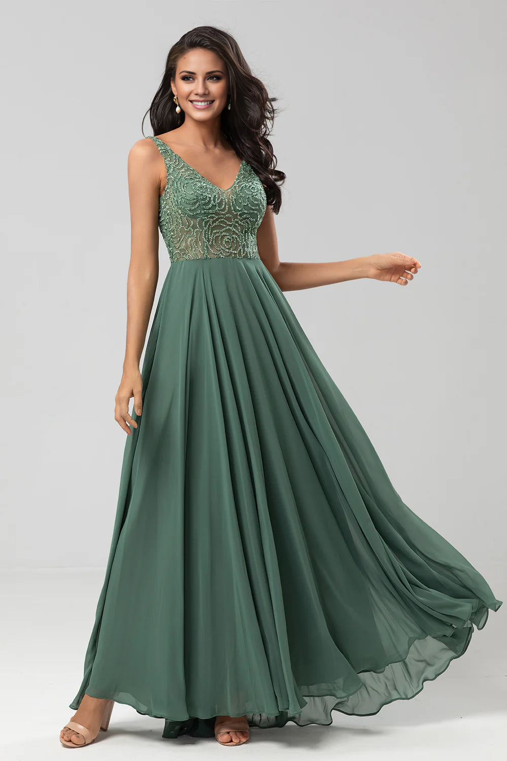 Bonus Savings A Line V Neck Eucalyptus Long Prom Dress Charismatic Bridesmaid Dress with Beading Bonus Savings A Line V Neck Eucalyptus Long Prom Dress Charismatic Bridesmaid Dress with Beading