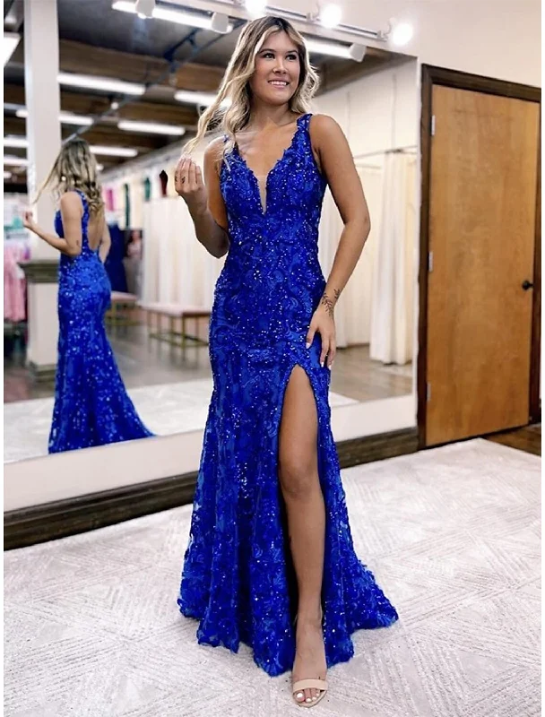 Bargain Prices Mermaid / Trumpet Prom Dresses Sparkle & Shine Dress Formal Wedding Party Sweep / Brush Train Sleeveless V Neck Sequined Backless with Sequin Bargain Prices Mermaid / Trumpet Prom Dresses Sparkle & Shine Dress Formal Wedding Party Sweep / Brush Train Sleeveless V Neck Sequined Backless with Sequin
