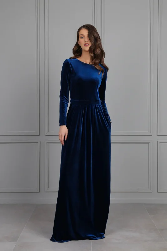 Low Prices Winter Bridesmaid Velvet Dress With Pockets Wedding Guest Dress Maxi Dress Elegant Formal Dress