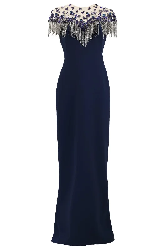 Crazy Deals Embroidery Gown With Beaded Fringe