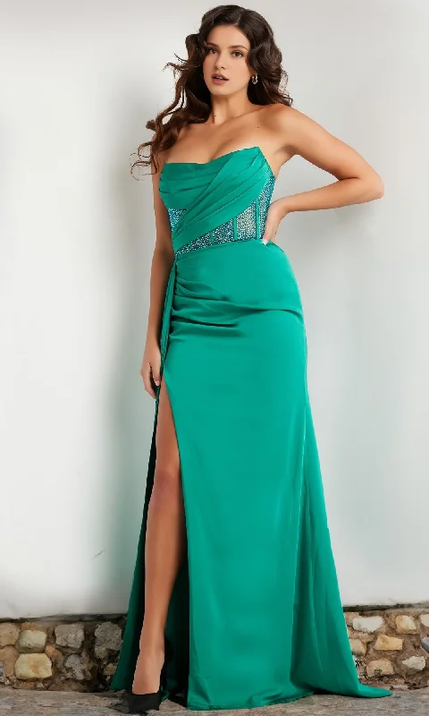 Time-Limited Offer Strapless satin tight corset with side slits and floor length Prom dress
