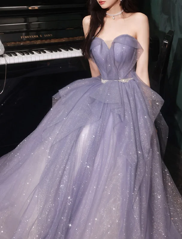 Flash Sale A-Line Prom Dresses Sparkle & Shine Dress Wedding Guest Birthday Floor Length Sleeveless Off Shoulder Tulle with Sequin