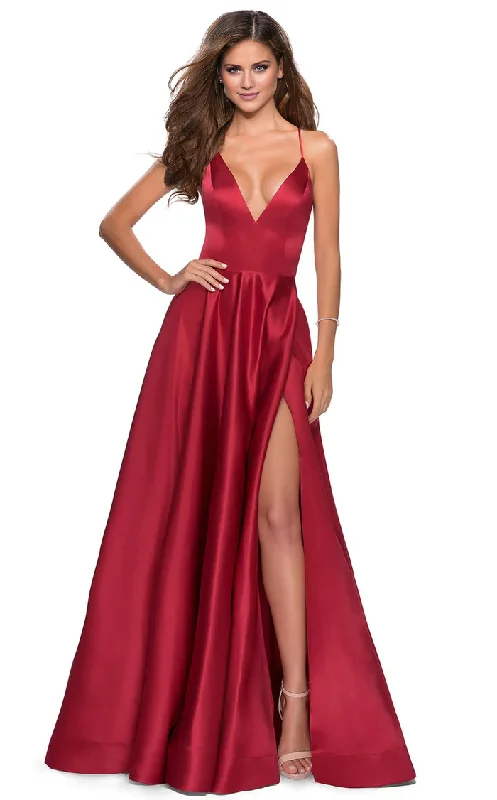 Unbeatable Prices A-line deep V-neck thin shoulder strap slit and floor length evening gown Unbeatable Prices A-line deep V-neck thin shoulder strap slit and floor length evening gown