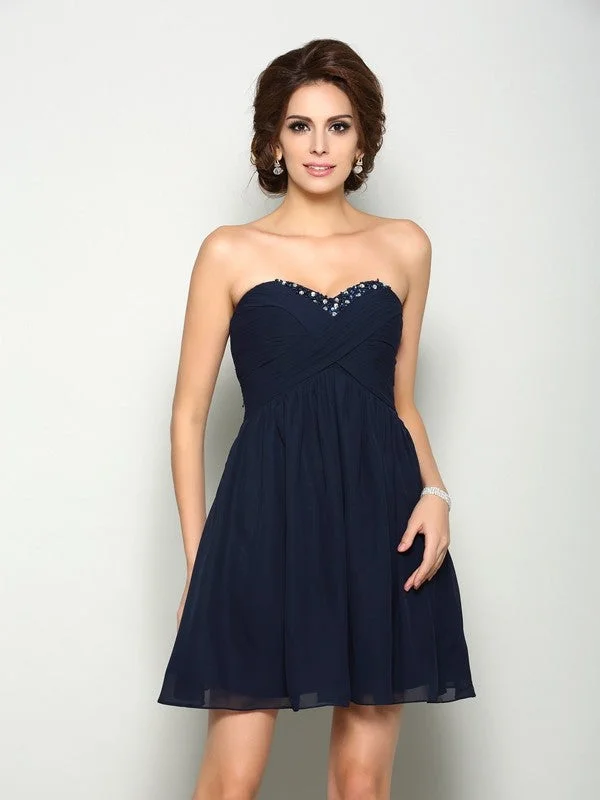 Midnight Madness A-Line/Princess Sweetheart Beading Sleeveless Short Chiffon Homecoming Dresses