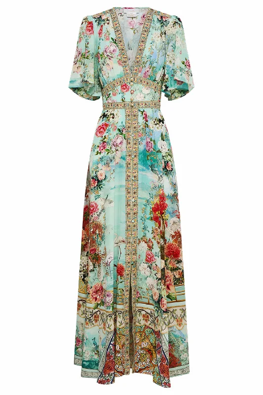 Bargain Bin Shaped Waistband Flutter Sleeve Dress