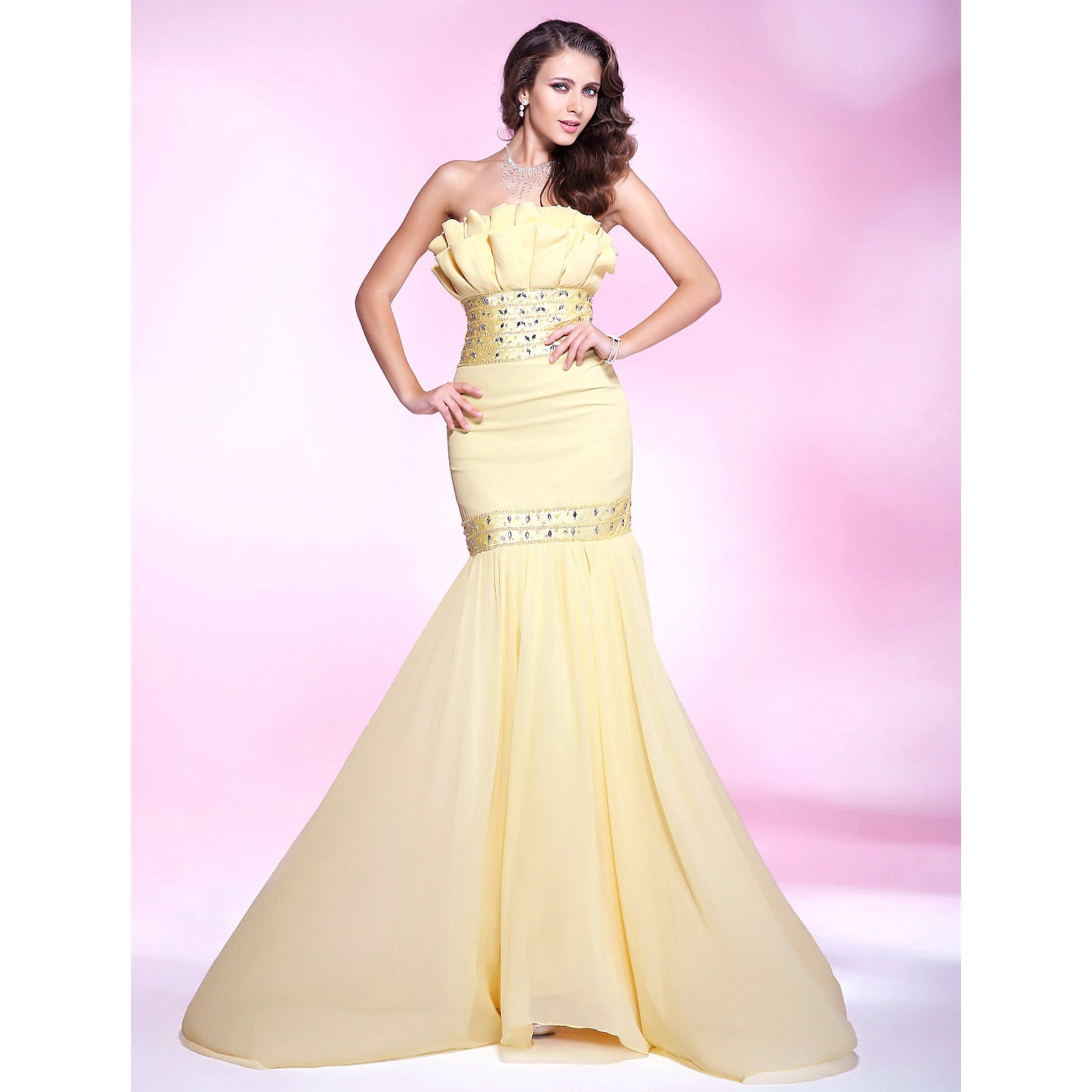 Price Rollback Mermaid / Trumpet Elegant Engagement Formal Evening Dress Strapless Sleeveless Sweep / Brush Train Chiffon with Beading Ruffles Price Rollback Mermaid / Trumpet Elegant Engagement Formal Evening Dress Strapless Sleeveless Sweep / Brush Train Chiffon with Beading Ruffles