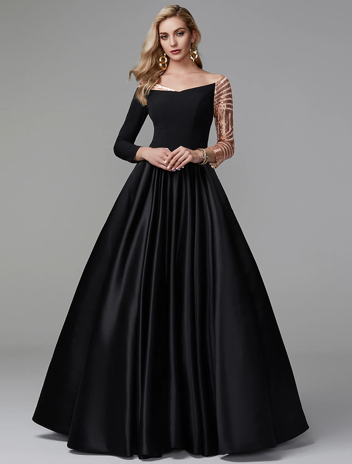 Low Prices Ball Gown Vintage Dress Quinceanera Formal Evening Floor Length Long Sleeve Off Shoulder Satin with Sequin Low Prices Ball Gown Vintage Dress Quinceanera Formal Evening Floor Length Long Sleeve Off Shoulder Satin with Sequin