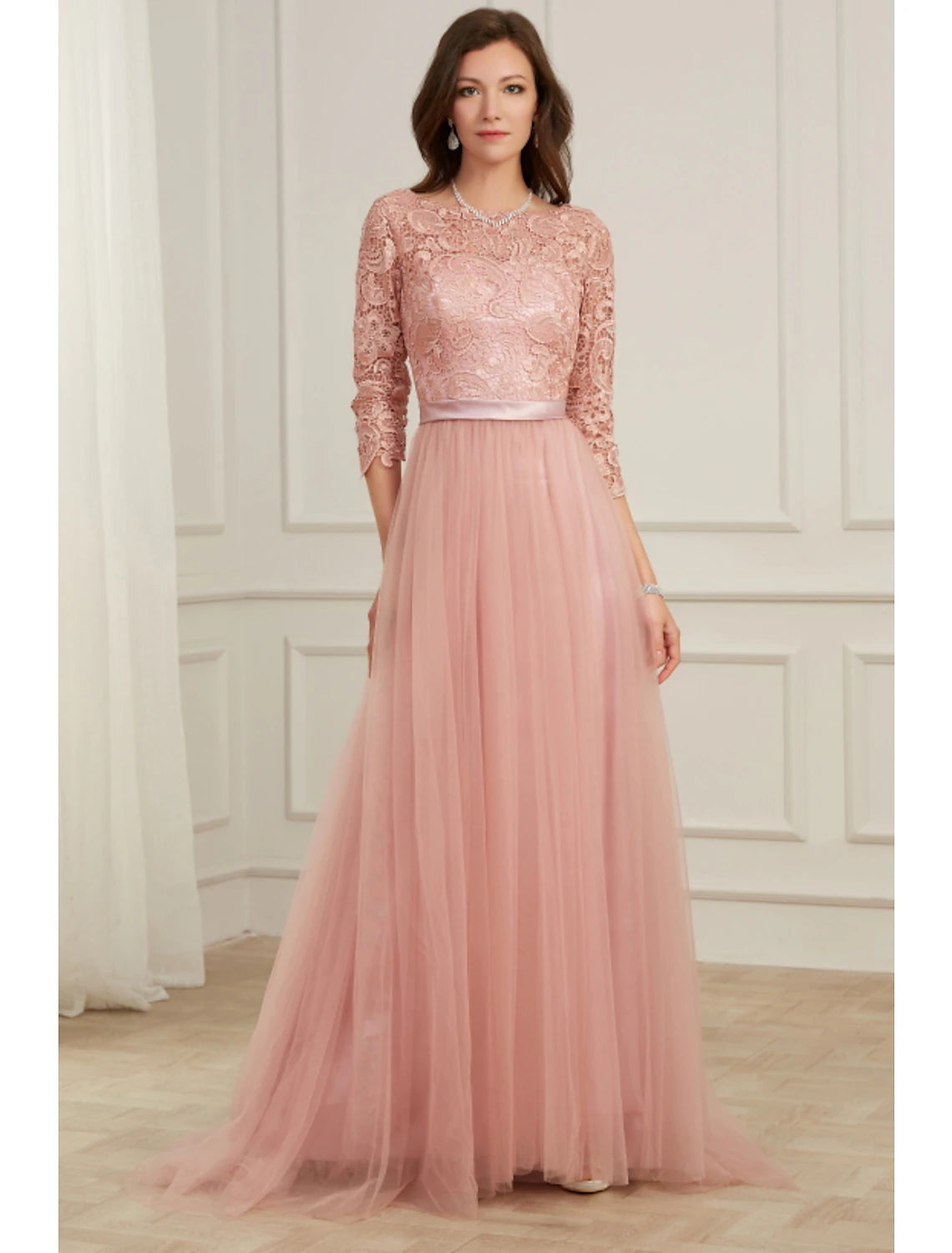 Super Bargain A-Line Evening Gown Spring Dress Party Wear Formal Evening Sweep / Brush Train Long Sleeve Jewel Neck Lace with Appliques Super Bargain A-Line Evening Gown Spring Dress Party Wear Formal Evening Sweep / Brush Train Long Sleeve Jewel Neck Lace with Appliques