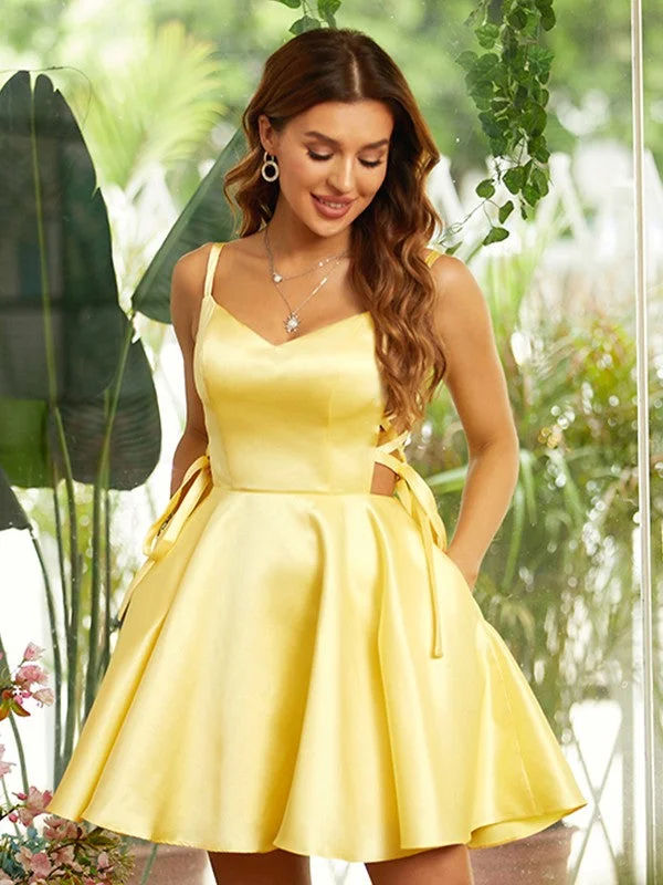Price Drop A-Line/Princess Satin Ruffles V-neck Sleeveless Short/Mini Dresses