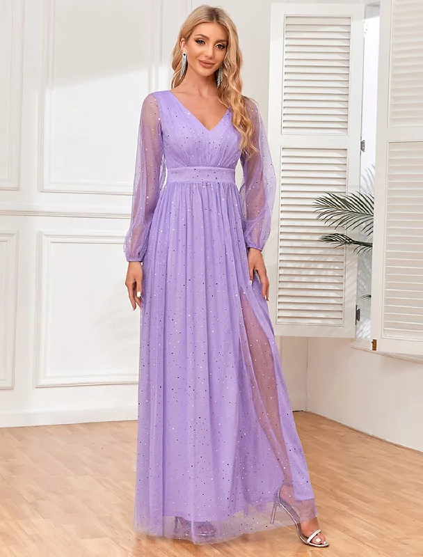 Epic Deals A-Line Evening Gown Empire Dress Wedding Evening Party Floor Length Sleeveless V Neck Tulle V Back with Glitter