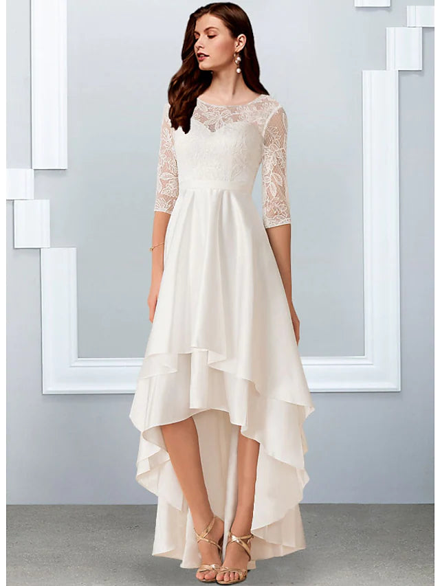Last Chance Bachelorette Party Little White Dresses Wedding Dresses Asymmetrical A-Line Half Sleeve Jewel Neck Chiffon With Cascading Ruffles Last Chance Bachelorette Party Little White Dresses Wedding Dresses Asymmetrical A-Line Half Sleeve Jewel Neck Chiffon With Cascading Ruffles
