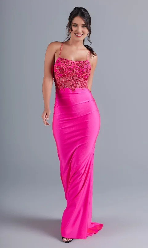 Midnight Sale Transparent lace tight corset with exposed back and floor length Prom dress