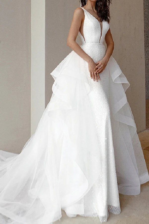 Major Savings Engagement Sparkling Formal Wedding Dress Palace Tail Sleeveless V-neck Bridal Dress Major Savings Engagement Sparkling Formal Wedding Dress Palace Tail Sleeveless V-neck Bridal Dress