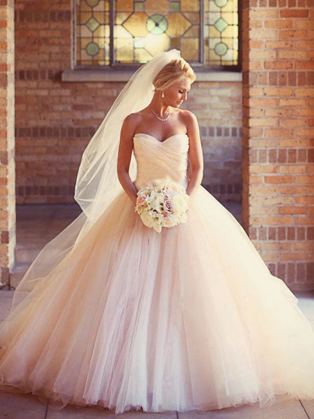 New Markdowns Engagement Open Back Formal Wedding Dresses Court Train Ball Gown Strapless Strapless Tulle With Ruched New Markdowns Engagement Open Back Formal Wedding Dresses Court Train Ball Gown Strapless Strapless Tulle With Ruched