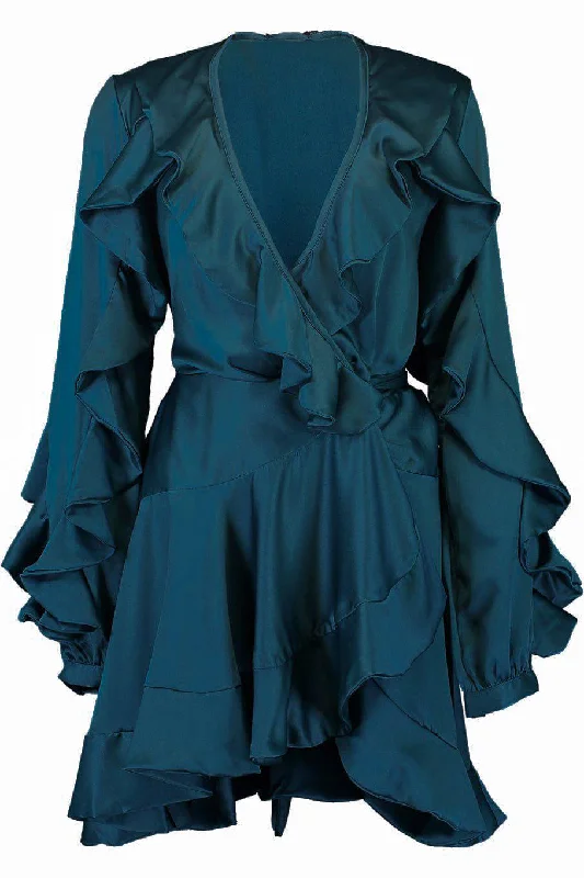 Closeout Ruffle Sleeve Mini Wrap Dress