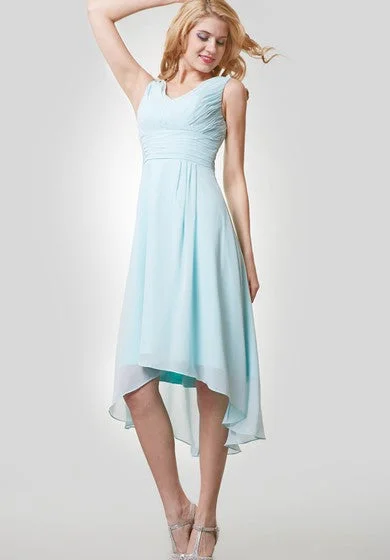 Limited Time Offer High-Low Chiffon Sleeveless V-Neck Dress With Ruching