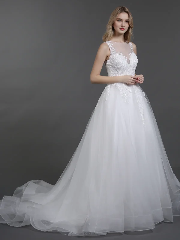 Lowest Prices Illusion collar lace chiffon wedding dress