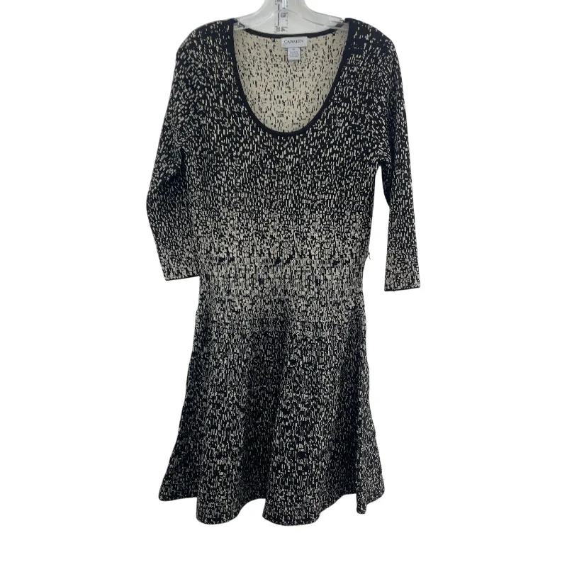 Buy Now Carmen Women's Abstract Knit Midi Sweater Dress Black/Beige Rayon M Preowned
