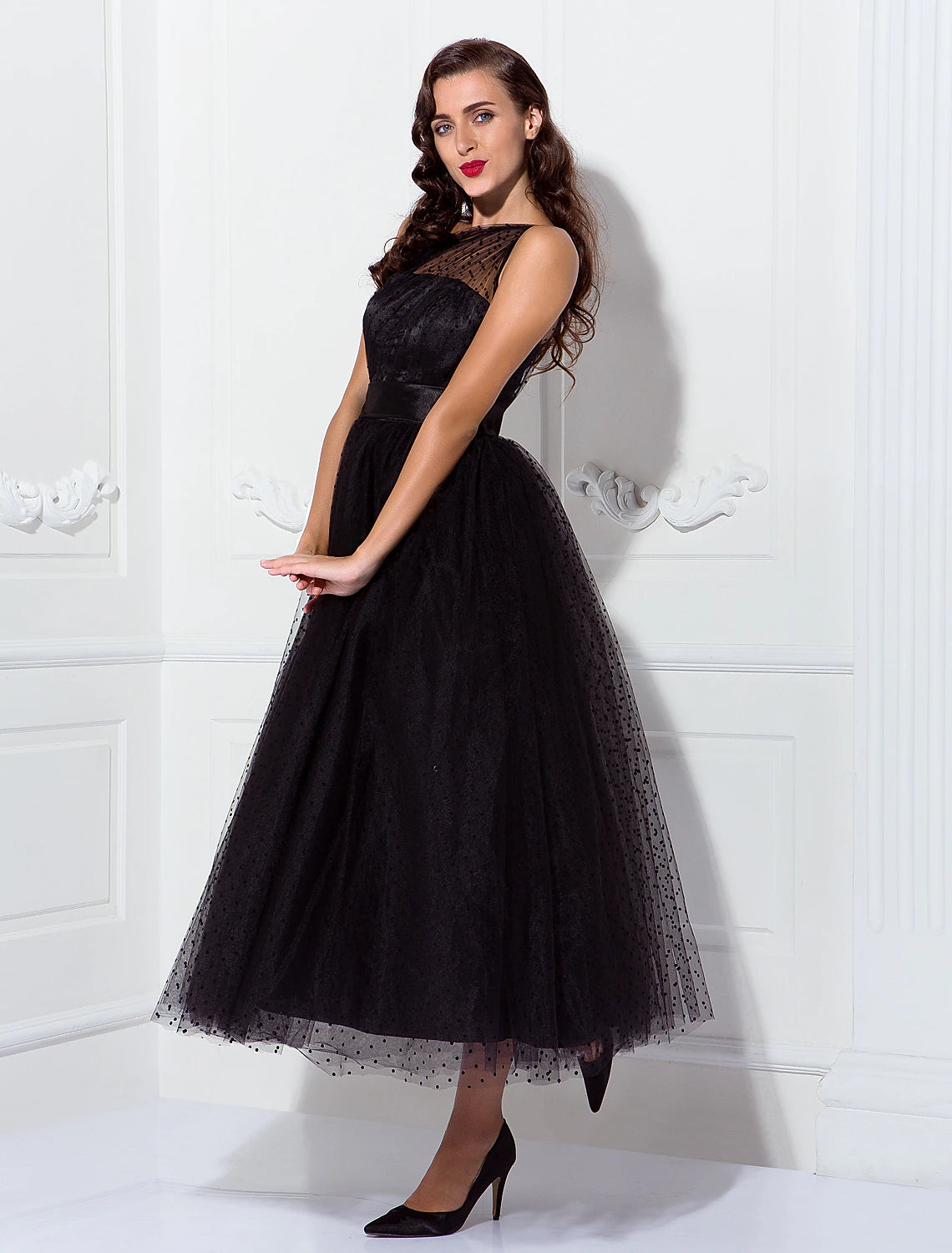 Price Reduction A-Line Cocktail Dresses 1950s Dress Wedding Guest Ankle Length Sleeveless One Shoulder Wednesday Addams Family Tulle with Pleats Pattern / Print Price Reduction A-Line Cocktail Dresses 1950s Dress Wedding Guest Ankle Length Sleeveless One Shoulder Wednesday Addams Family Tulle with Pleats Pattern / Print