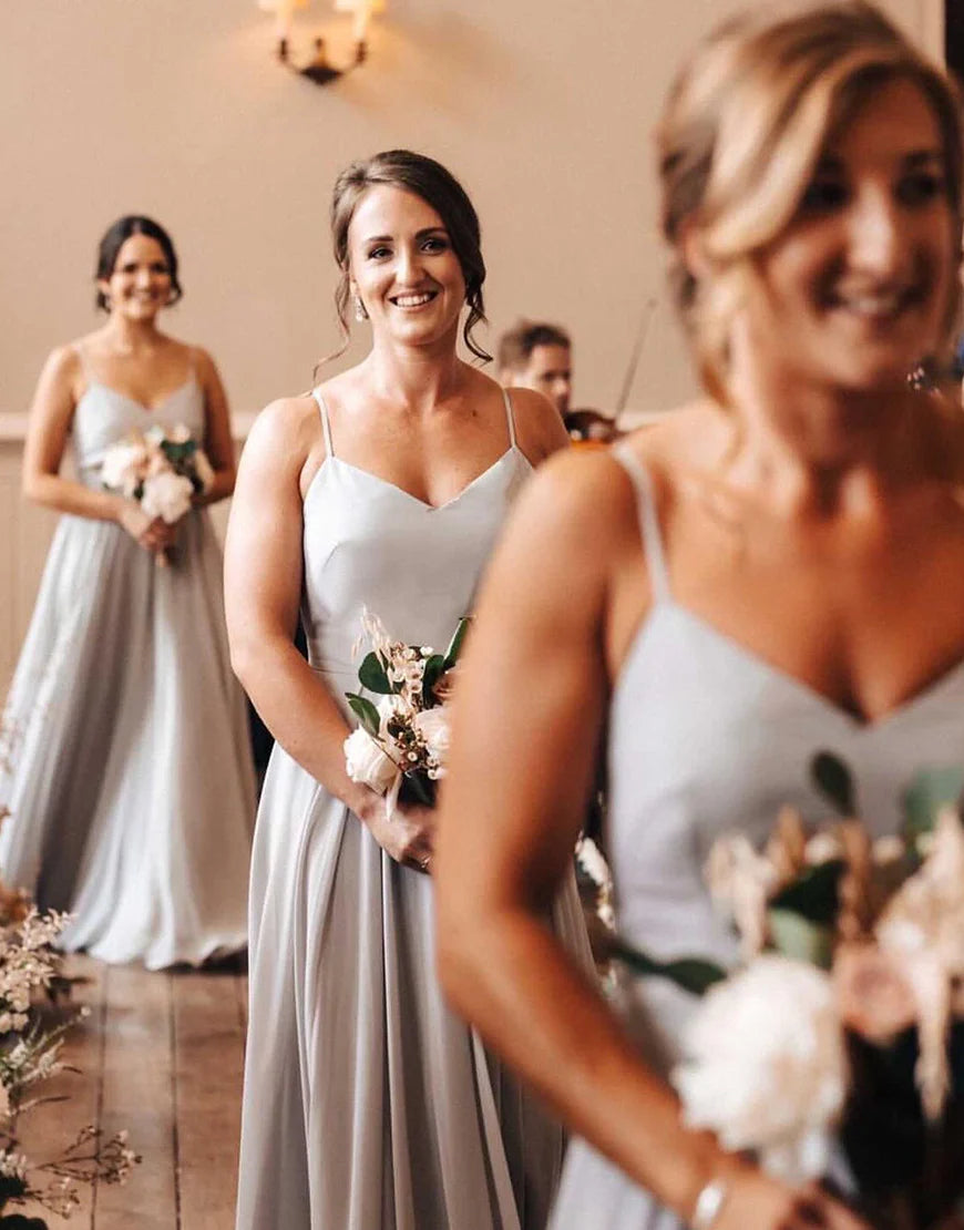 Holiday Sale Dusty Blue Long Chiffon Floor-length Bridesmaid Dress