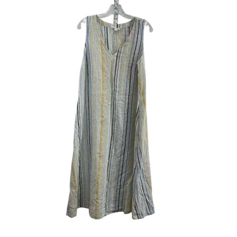 Super Sale J.Jill Linen Women's Striped Sleeveless Shift Dress M Cream/Gray Midi Preowned Super Sale J.Jill Linen Women's Striped Sleeveless Shift Dress M Cream/Gray Midi Preowned