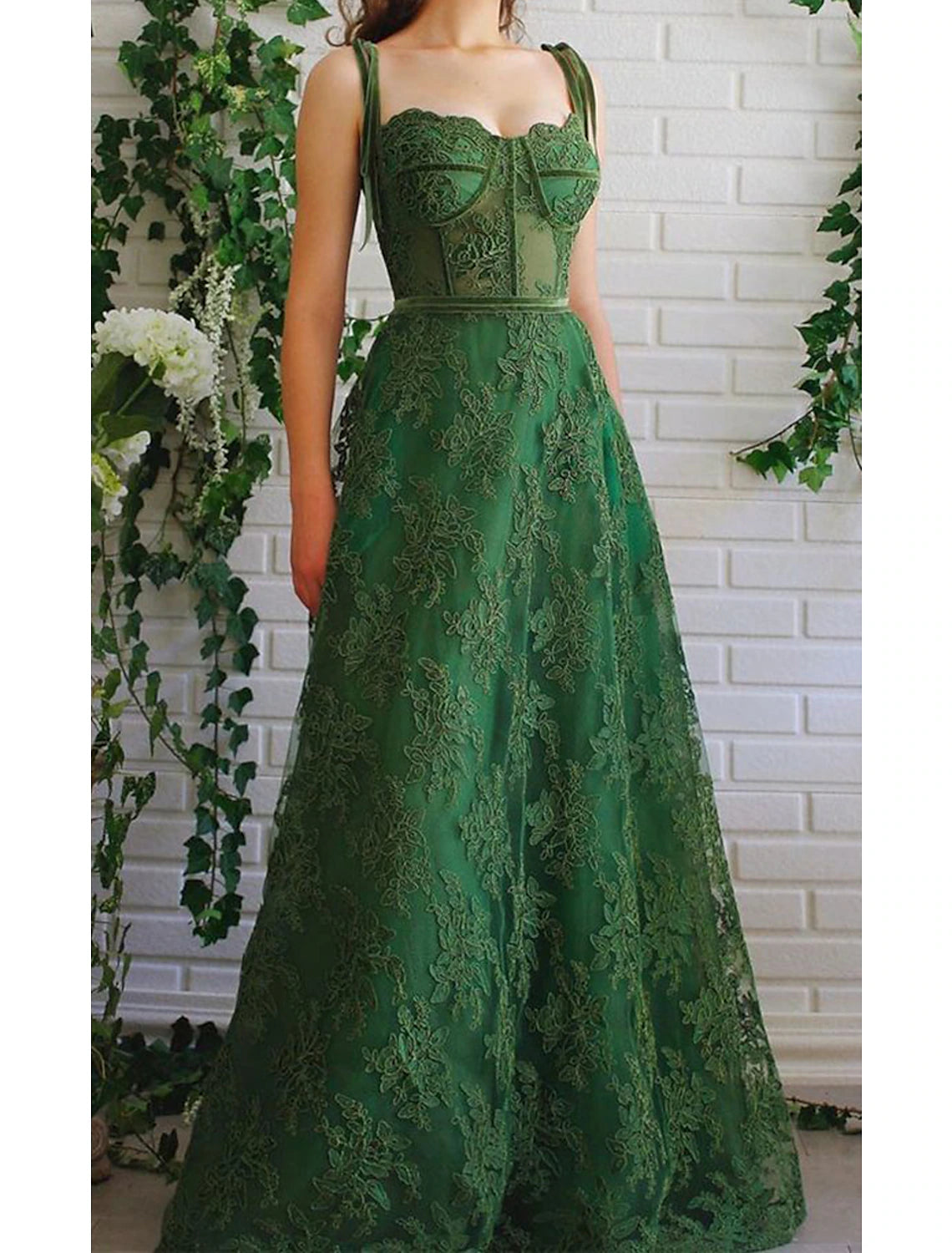 Act Now A-Line Prom Dresses See Through Dress Formal Prom Floor Length Sleeveless Sweetheart Lace Backless with Embroidery