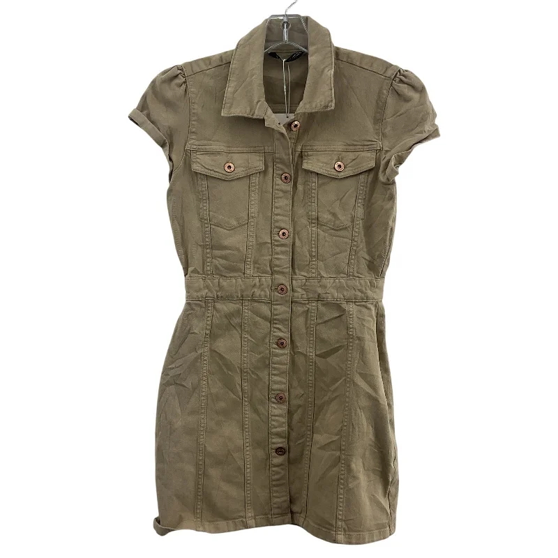 Grand Opening Sale Zara Brown Safari Button Down Women's Khaki Shirt Dress Midi Cotton New S