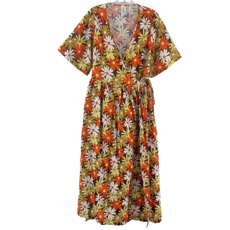 Steals and Deals Collusion Orange & Yellow Mod Floral Print Maxi Wrap Dress Women’s 4 Preowned Steals and Deals Collusion Orange & Yellow Mod Floral Print Maxi Wrap Dress Women’s 4 Preowned