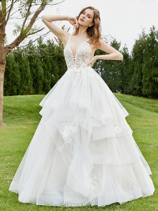 Closeout Sale Lace tight corset V-neck sleeveless ruffled wedding dress