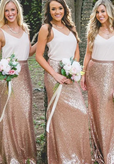 Special Price Sequins Chiffon Floor-length Sheath Sleeveless Simple Bridesmaid Dress