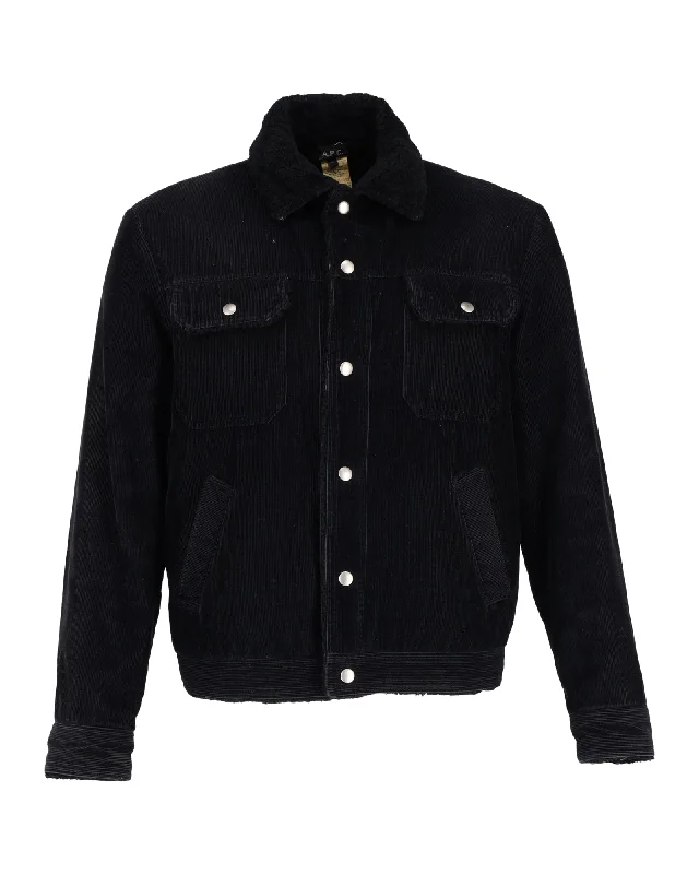 Warehouse Sale A.P.C. shearling-Collar Corduroy Jacket in Black Wool