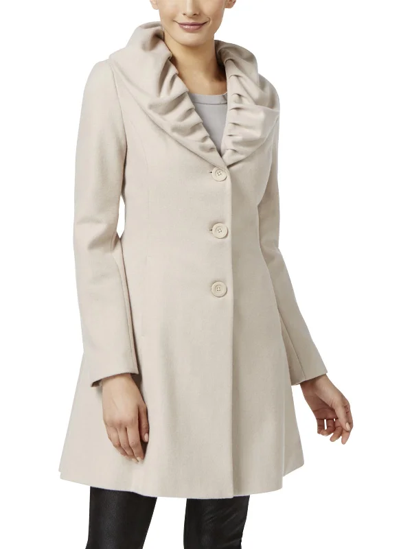 Major Savings Abigail Womens Wool Ruffled Collar Basic Coat