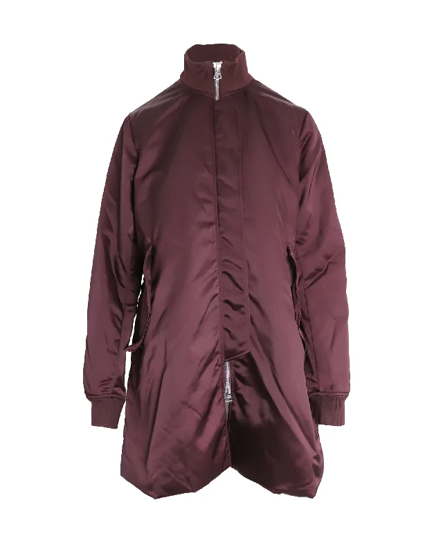 Savings Galore Acne Studios Aude Long Bomber Jacket in Burgundy Nylon