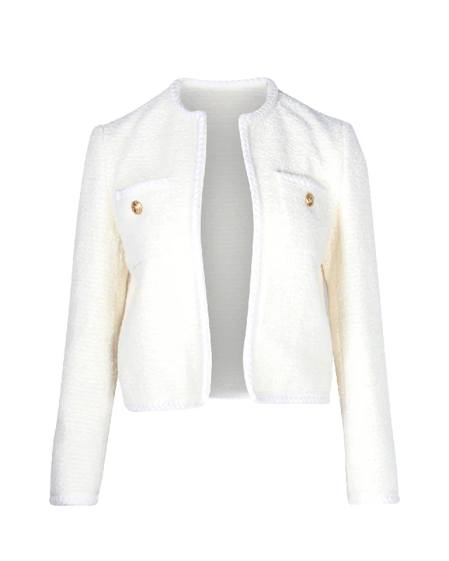 Doorbuster Deal Celine Open-Front Boucle Cropped Jacket in Cream Wool