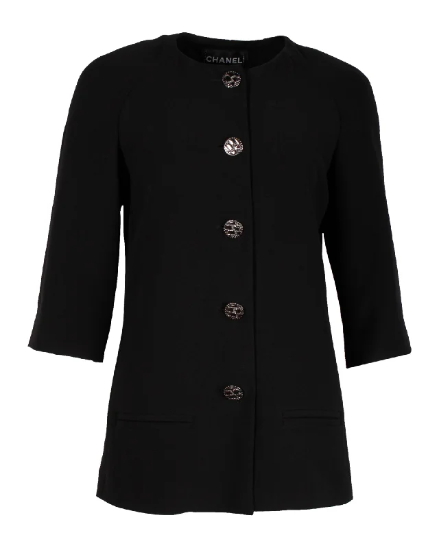 Year-End Clearance Chanel Collarless Evening Jacket in Black Silk
