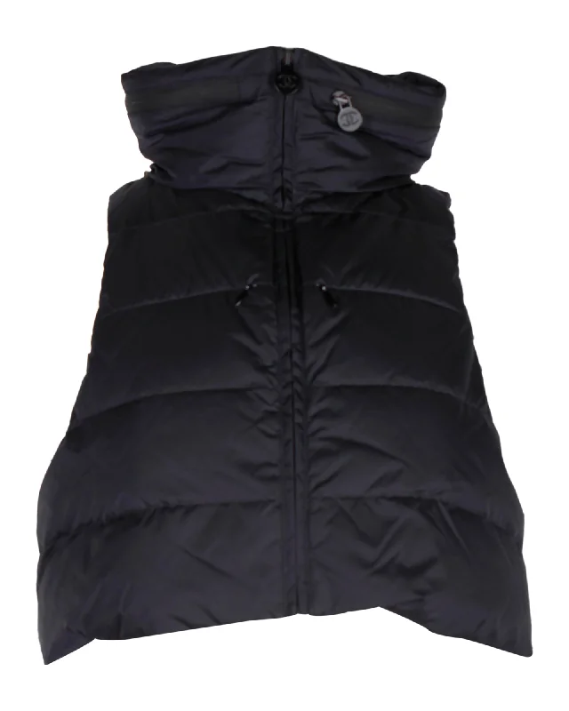 Exclusive Deal Chanel Quilted Cropped Puffer Vest in Navy Blue Nylon