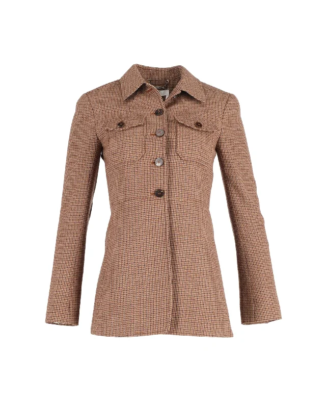 Take Advantage Chloe Single-Breasted Houndstooth Jacket in Brown Wool