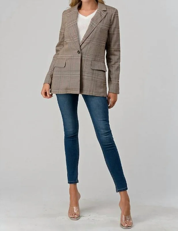 Bonus Savings Classic Plaid Blazer In Multi Brown
