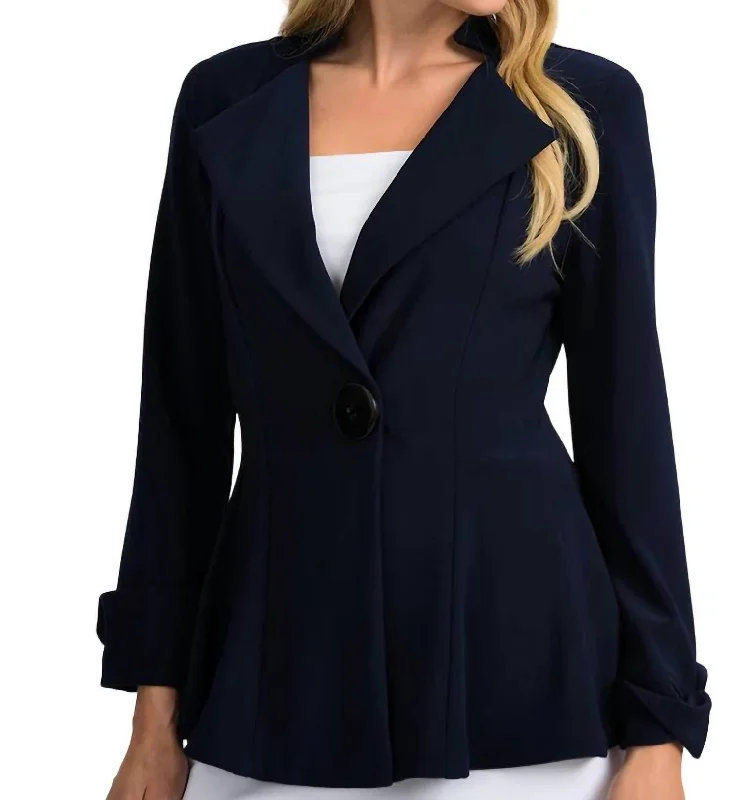 Price Buster Collared Pea Coat Top In Midnight Blue
