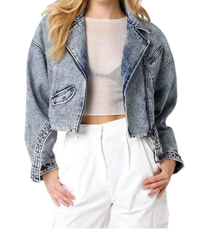 Clearance Items Denim Moto Jacket In Medium Wash