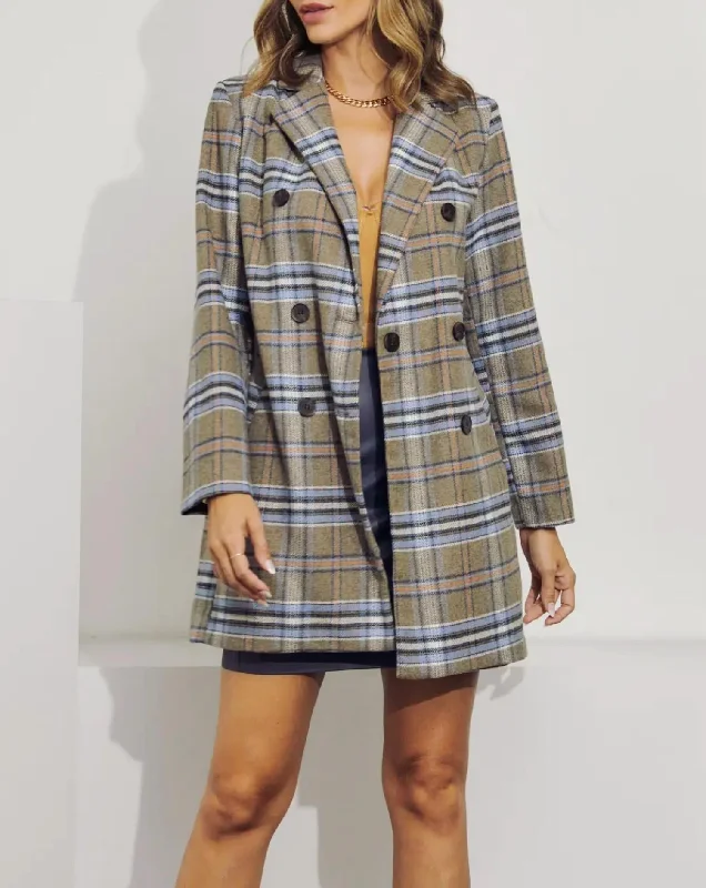 Deal of the Week Double-Breasted Checked Coat In Taupe