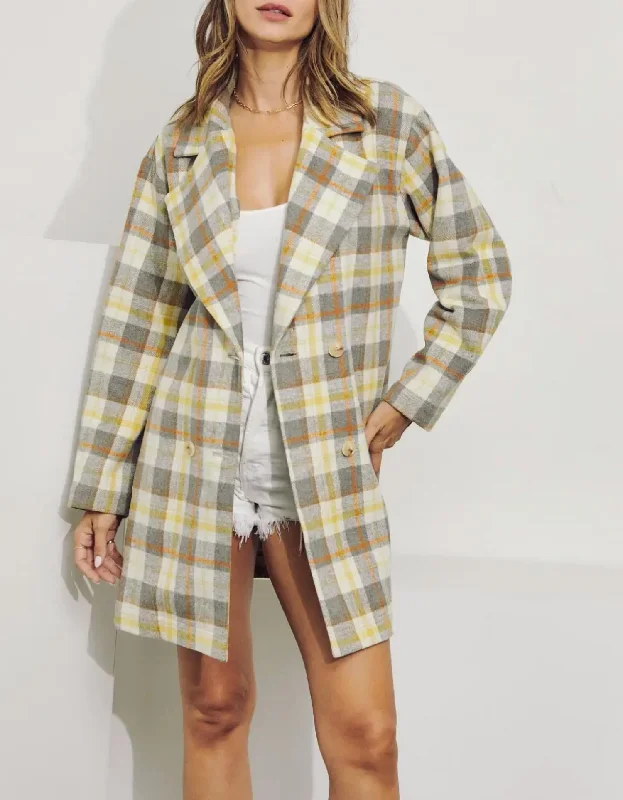 Can't Be Beat Double-Breasted Oversized Checked Coat In Cream
