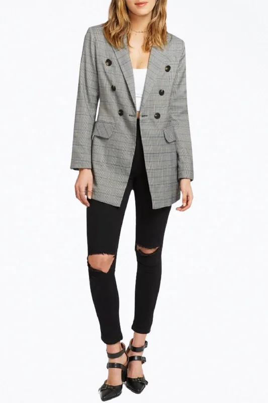Clearance Items Double-Breasted Prince Of Wales Checked Woven Blazer In Charcoal/blue Clearance Items Double-Breasted Prince Of Wales Checked Woven Blazer In Charcoal/blue