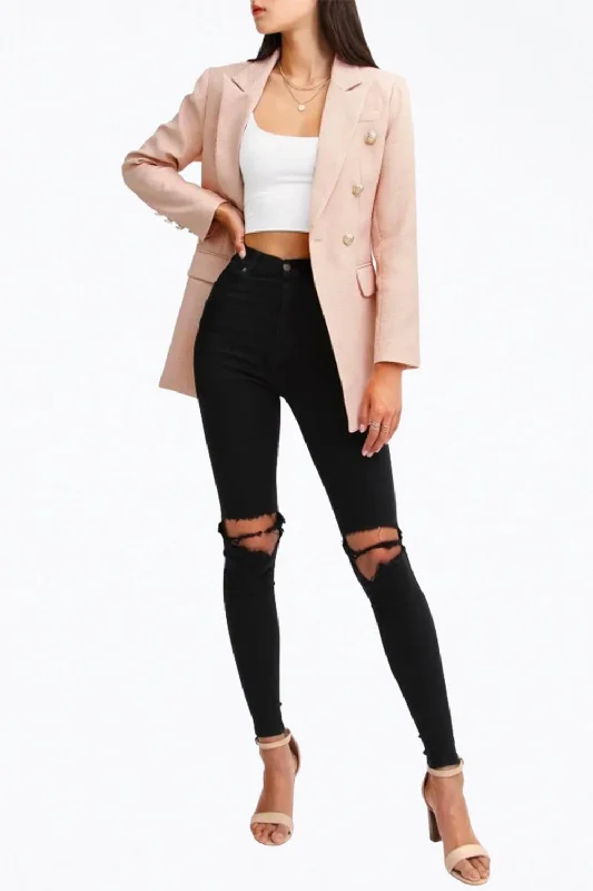 Bonus Savings Double-Breasted Textured Woven Blazer In Blush