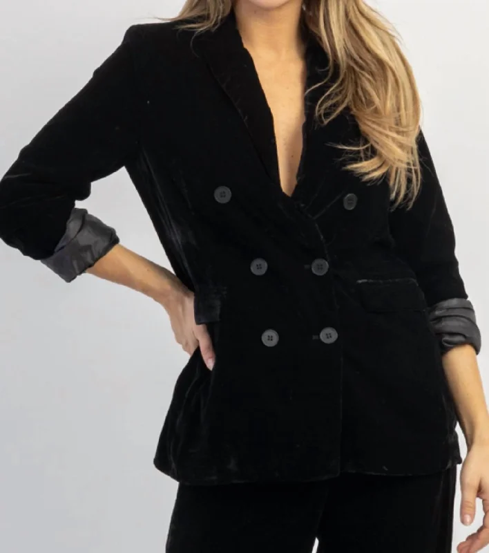 Don't Wait Elton Velvet Peak Lapel Blazer In Black