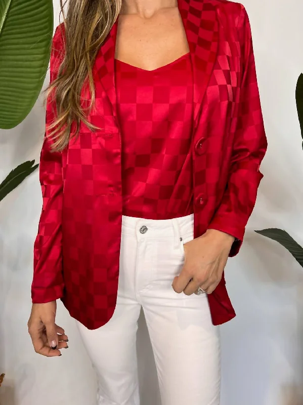Discount Deals Felix Blazer Checkerboard Satin In Red