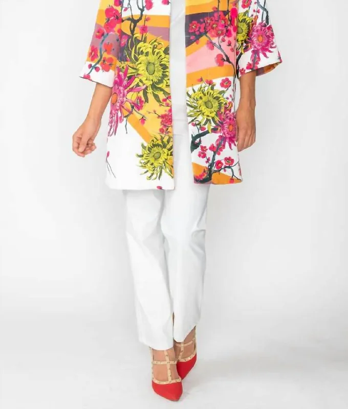 Extra Discounts Floral Print Long Jacket In Gold