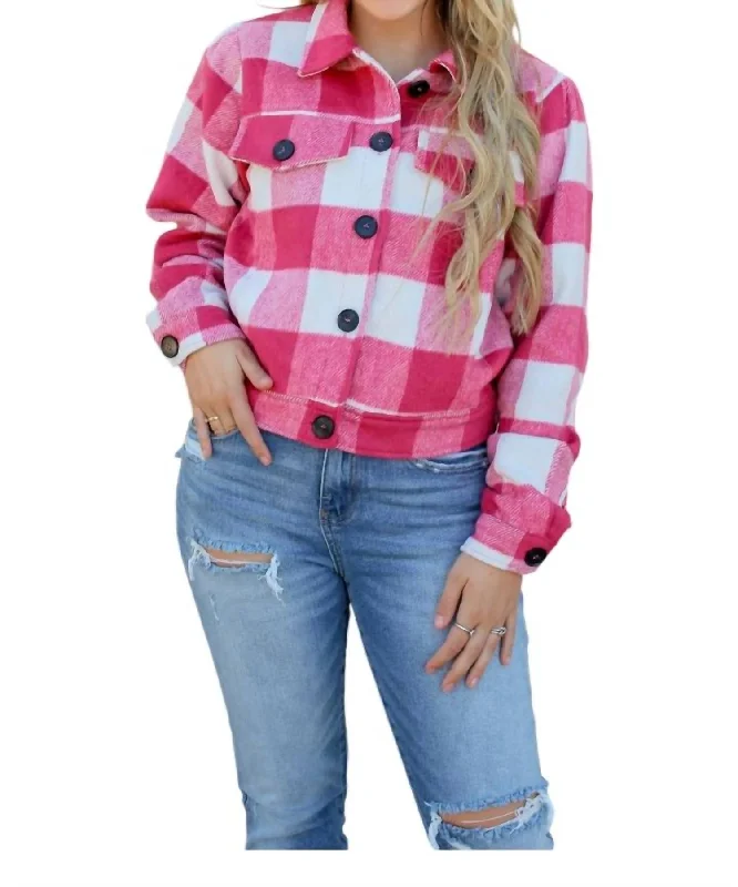 Price Break Game Of Checkers Collar Jacket In Fuchsia
